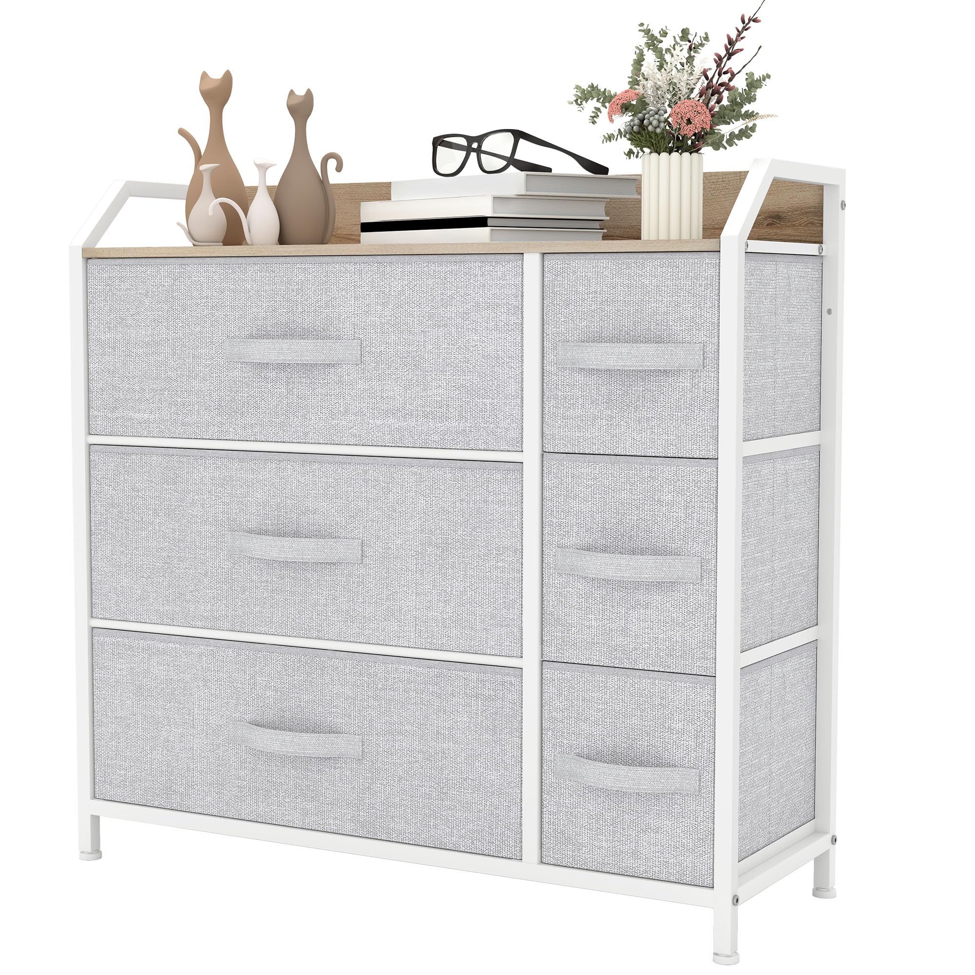 YITAHOME Chest of Drawers with 6 Drawers, Fabric Dressers with Easy Pull Handle,Sturdy Steel Frame,Storage Drawers for Bedroom, Closet, Clothes,Light