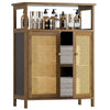HITNET Rattan Bathroom Floor Cabinet, Bamboo Storage Cupboard with 2 Doors, Freestanding Living Room Sideboard, Space Saving Entryway Storage Unit,