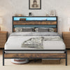 IRONCK 4ft6 Double Bed Frame with Storage Headboard and Charging Station/LED Lights, Metal Platform Bed Frame Double, Reinforced Strong Support Leg,