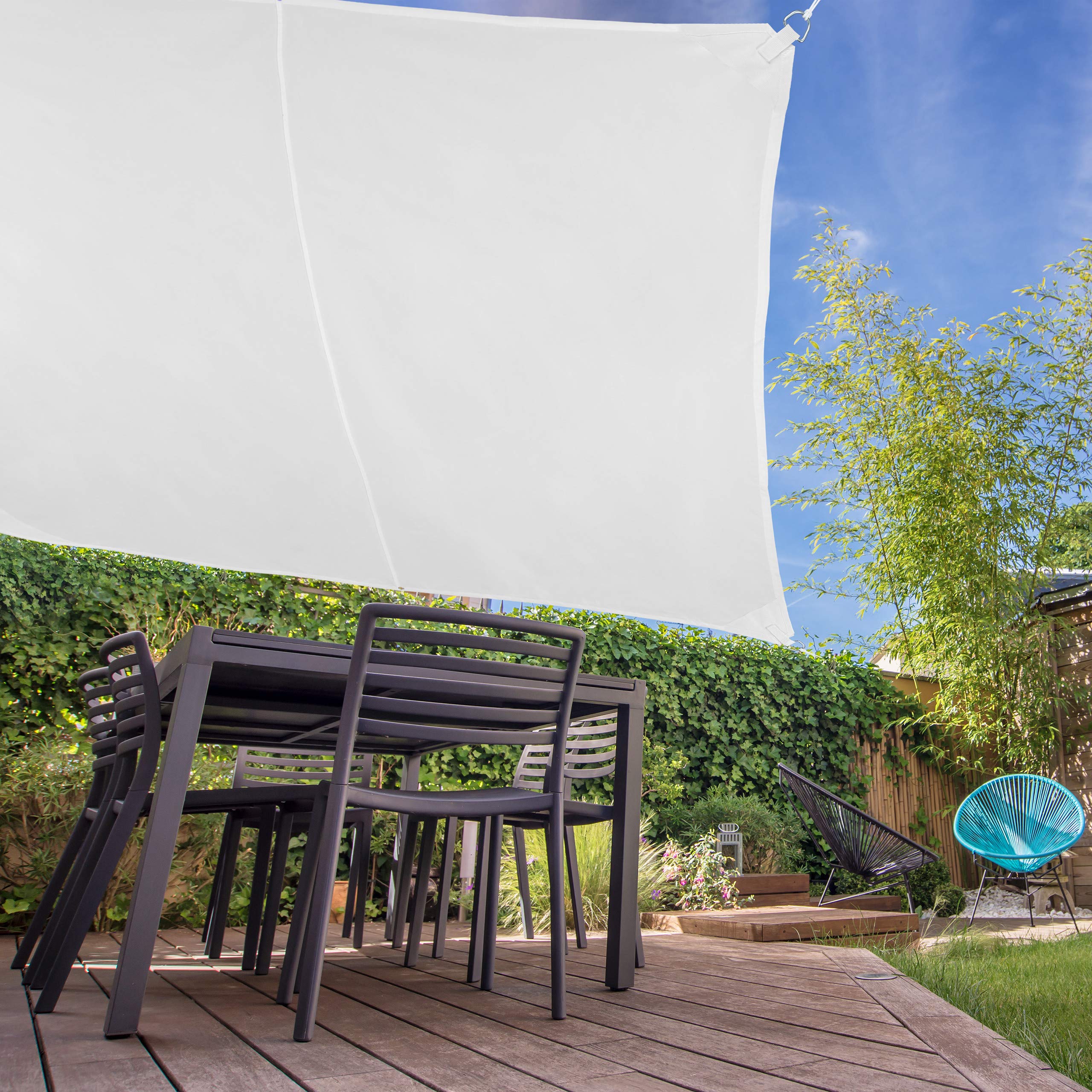 Relaxdays Shade Sail, Square, Water-Repellent, UV-Protection with Tethers, Balcony Canopy, WxD: 3 x 3m, White