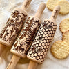 WILD 3 mini Embossed Rolling Pin Set with Bees, Meadow and Forest Patterns for Cookies and Pottery. Wooden laser engraved embossing dough roller by