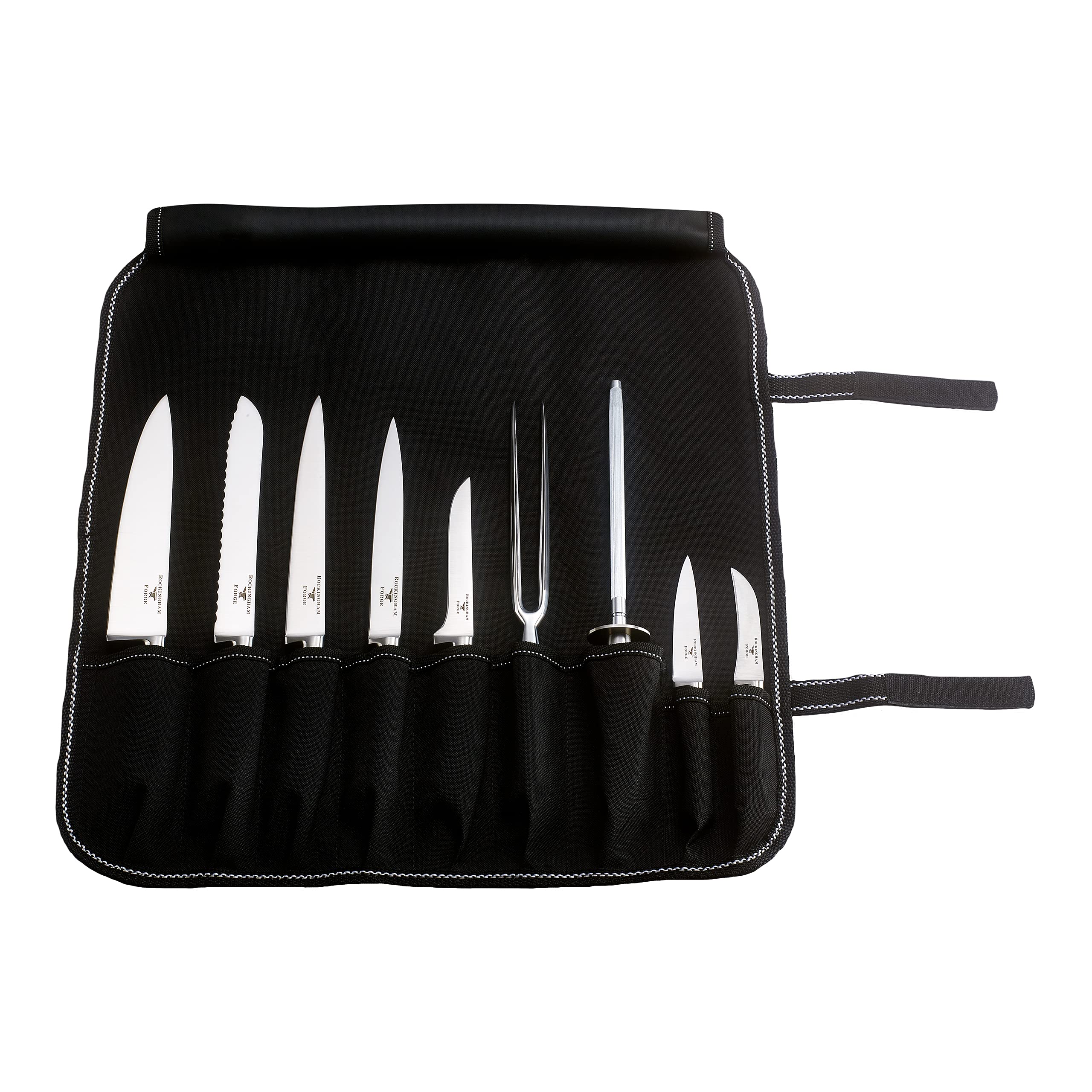 Rockingham Forge FRF Range 10-Piece Chef?s Knife Set ? with Deluxe Soft Roll Case, Ergonomic, Kitchen Knife Set, Forged Stainless Steel Blades,
