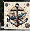 ABAKUHAUS Nautical Shower Curtain, Mandala Astronomy Marine, Cloth Fabric Bathroom Decor Set with Hooks, 175 x 200 cm, Dark Teal Redwood Ivory