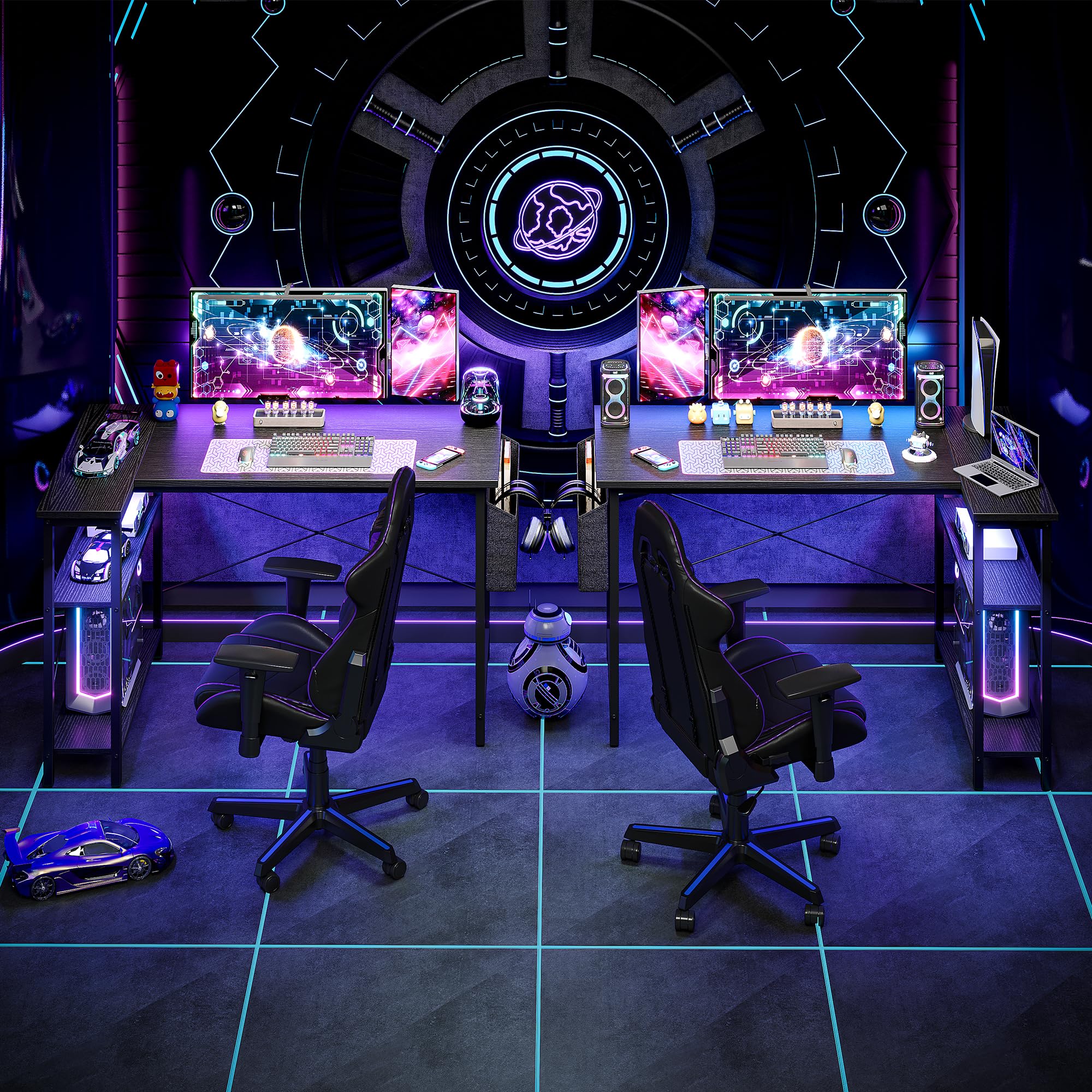 BEXEVUE L Shaped Gaming Desk, 100x70 cm Computer Desk with Storage Bag, Office Desk Small Writing Table with Large Reversible Storage Shelves,
