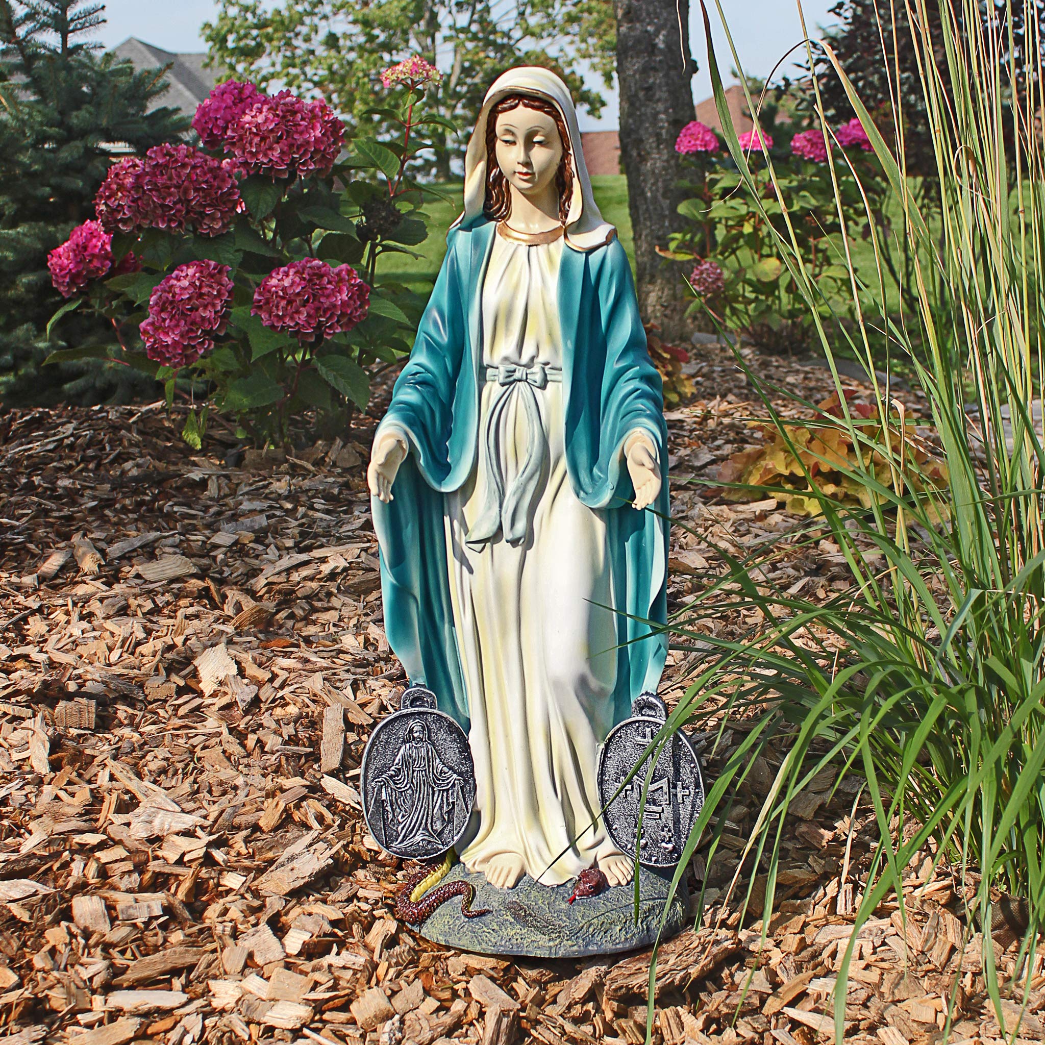 Design Toscano Miraculous Medal Madonna Italian Style Religious Garden Statue, 58.5 cm, Polyresin, Full Colour