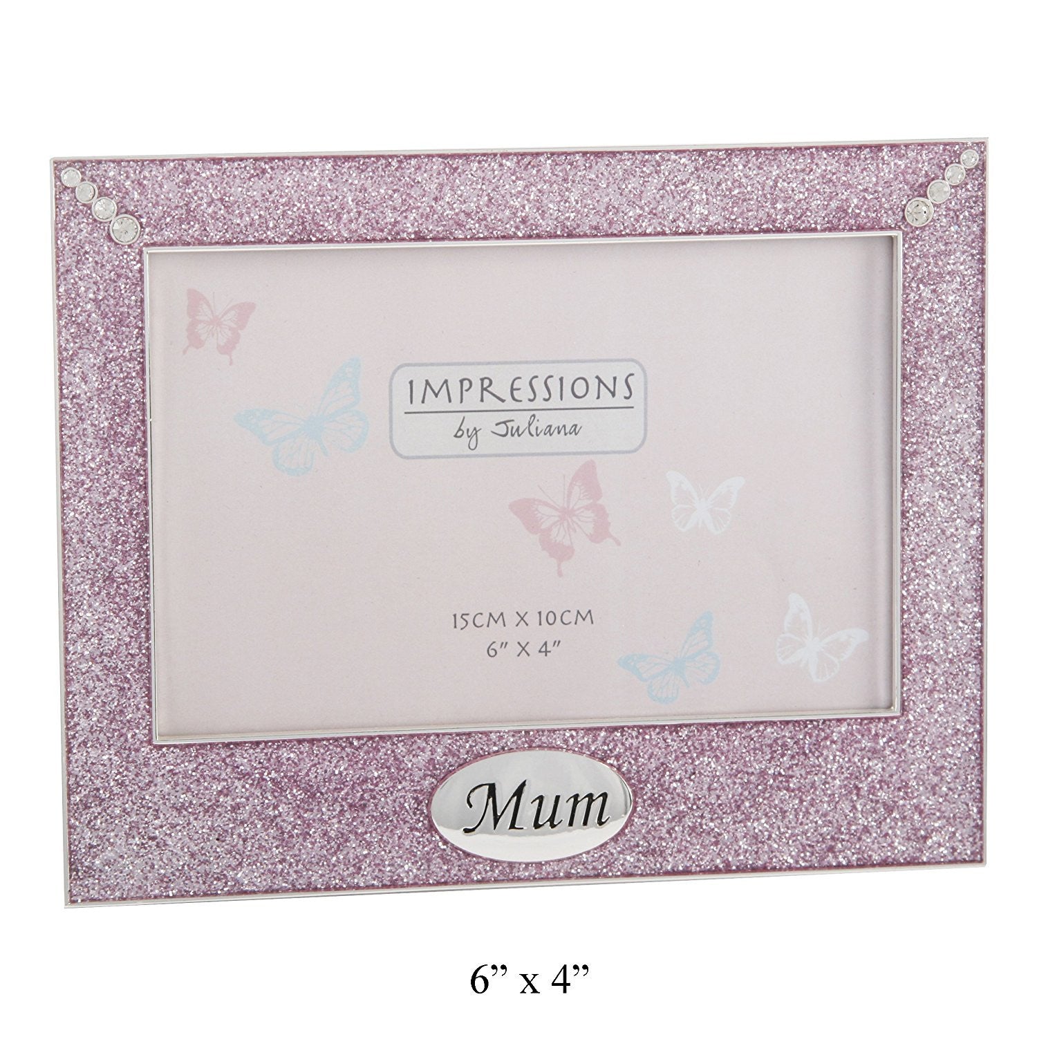 Impressions Silver Plated Photo Frame Pink Glitter & Diamante Mum 6"x4"