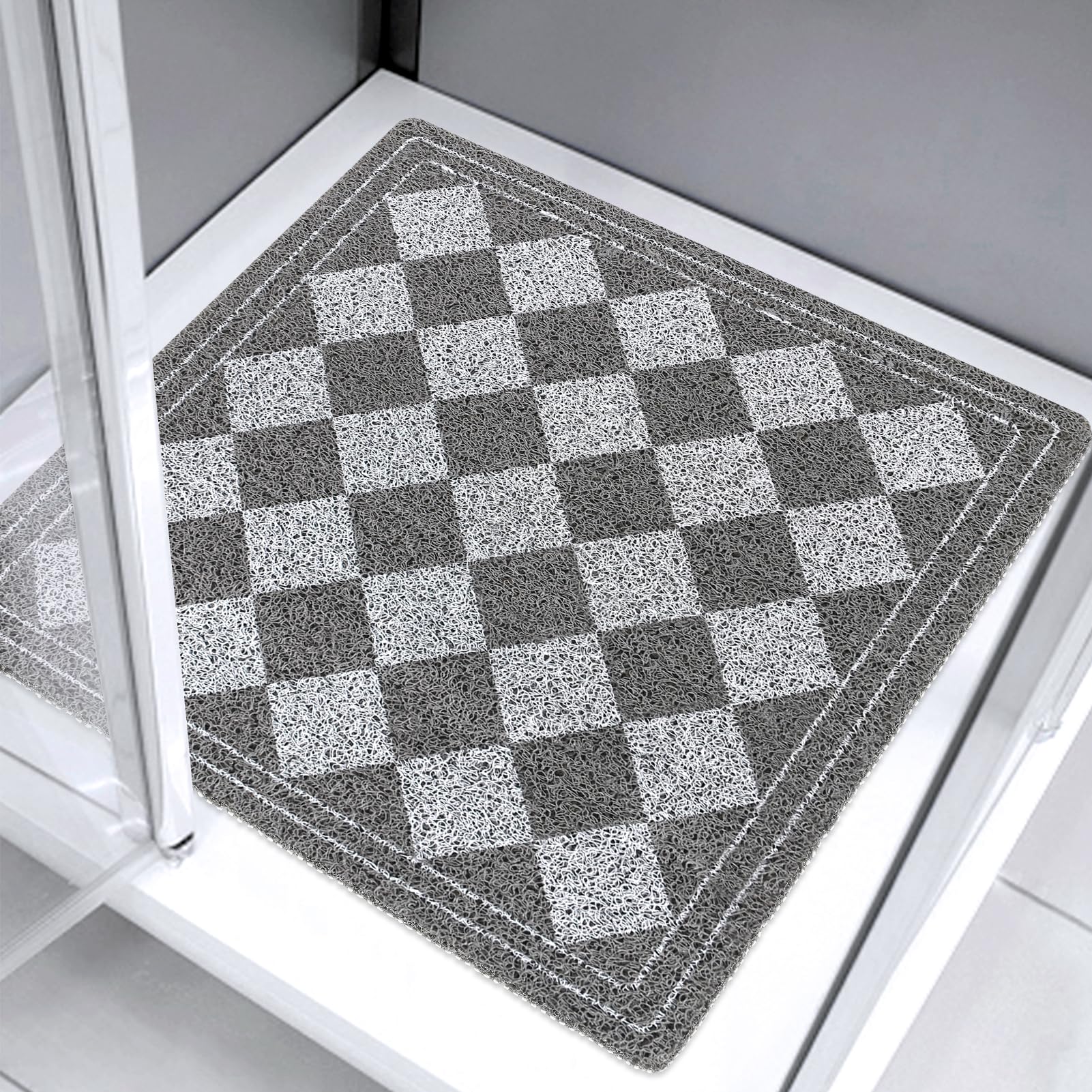 MACUNIN Square Shower Mat Non Slip Anti Mould 60x60cm Gray Bath Mat for Inside Shower Loofah Soft Texured Bathroom Floor Mat for Walk-in Shower Foot
