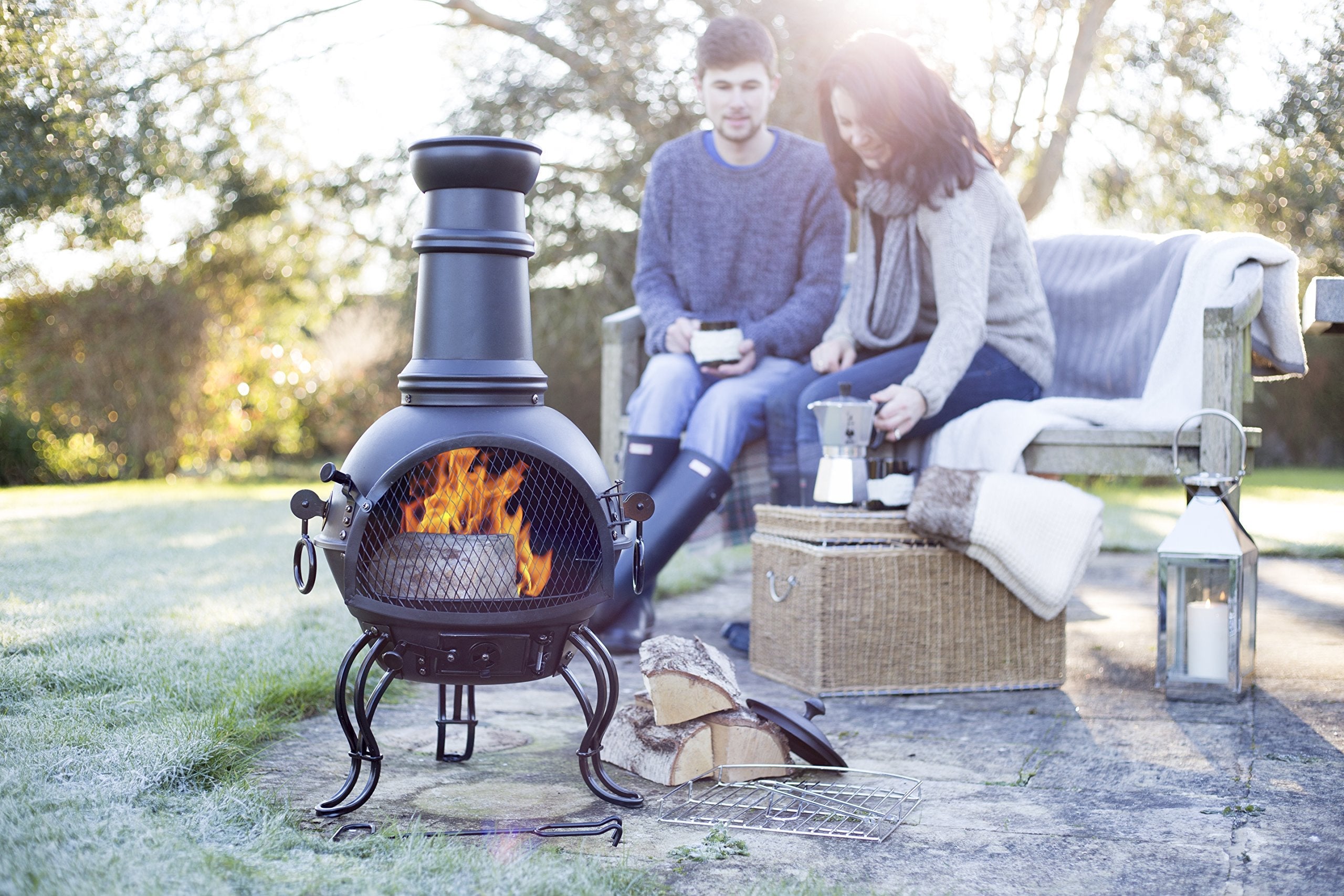 MURCIA MED STEEL CHIMENEA WITH GRILL