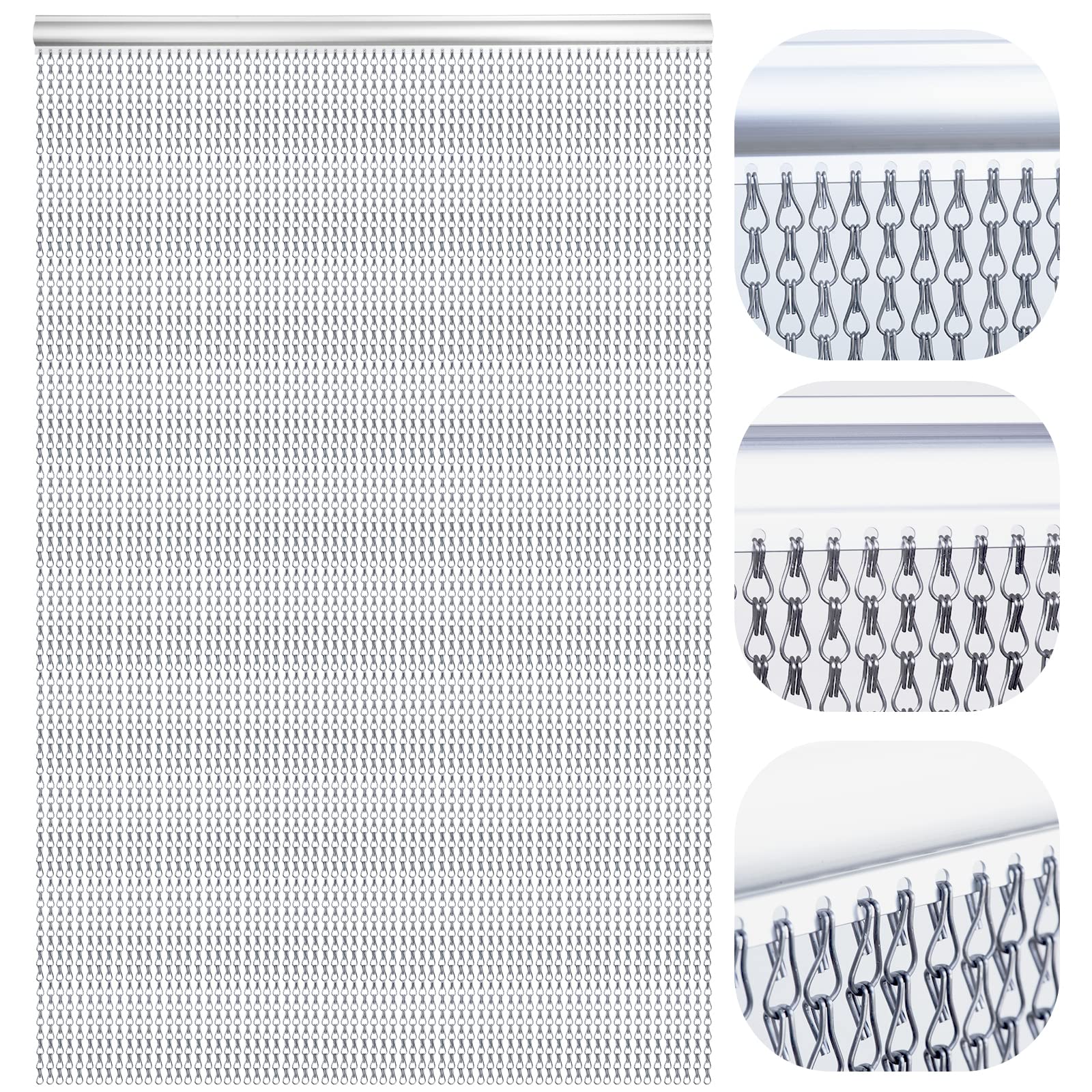 LYMMIYTC 90 x 210cm Gery Aluminium Chain Curtain Door Fly Screens Silver Metal Fly Curtain Insect Blinds Pest Control