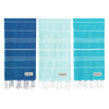 Blue Beach 3 Set Turkish Beach Towels-100x180cm Large Turkish Hammam Peshtemal Towel - Super Absorbent, Quick Dry, Lightweight, Compact for Swimming,