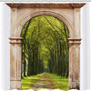 GOOESING Europe Decor Shower Curtain Rustic Doorway Building Shower Curtain Landscape Bath Curtain with Hooks Green Park Bathroom Decor Waterproof