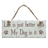 Rectangular Shabby Chic White Wooden Wall Plaque / Sign on rope - for cat, dog, pet lovers