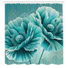 ABAKUHAUS Turquoise Shower Curtain, Futurist Poppy Flowers, Cloth Fabric Bathroom Decor Set with Hooks, 175 x 200 cm, Dark Sea Foam Cadet Blue