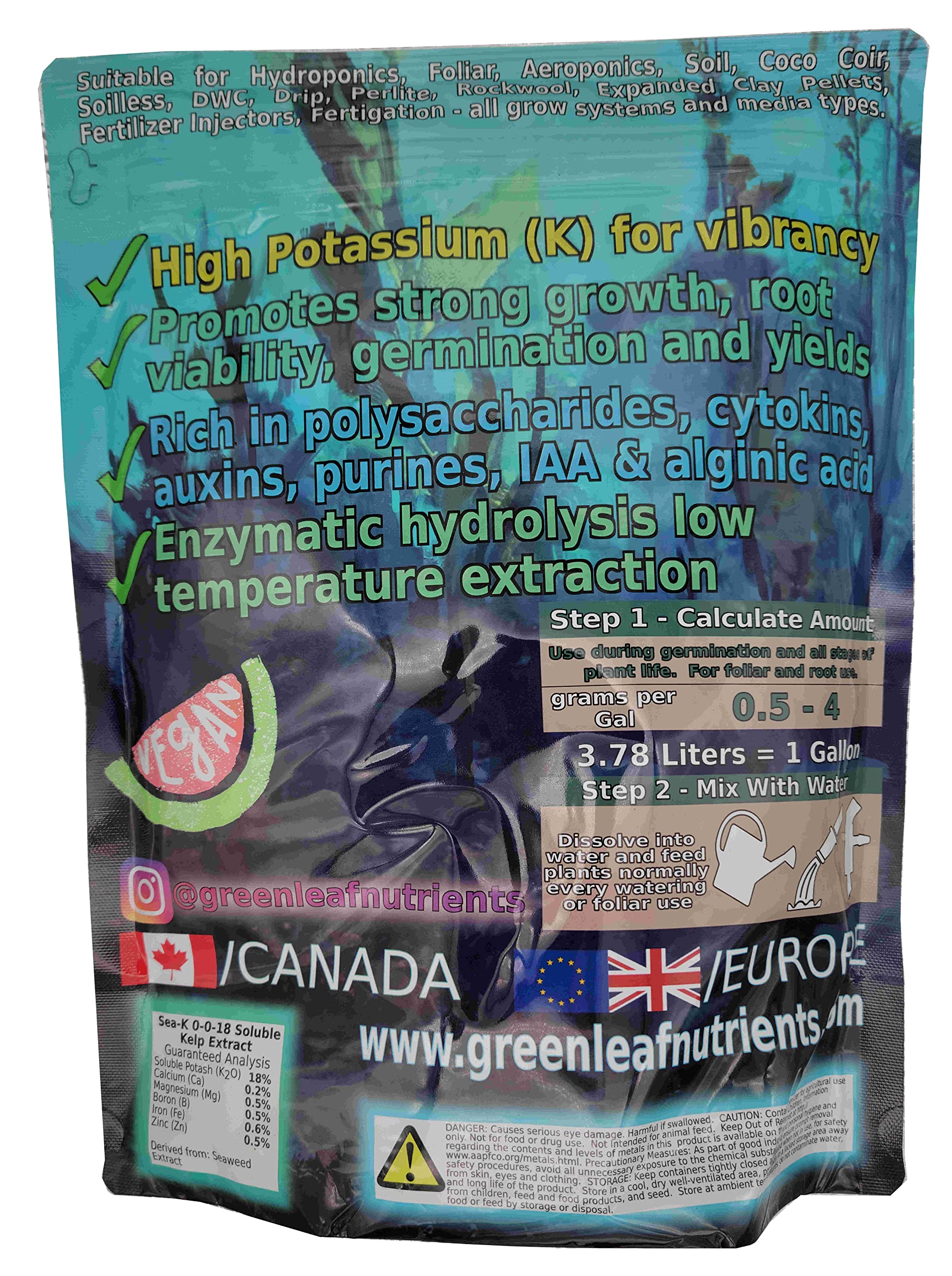 Seaweed and Kelp Fertilizer for Plants - Organic Sea-K - Concentrated Extract Powder Nutrient Makes 3500 Liters