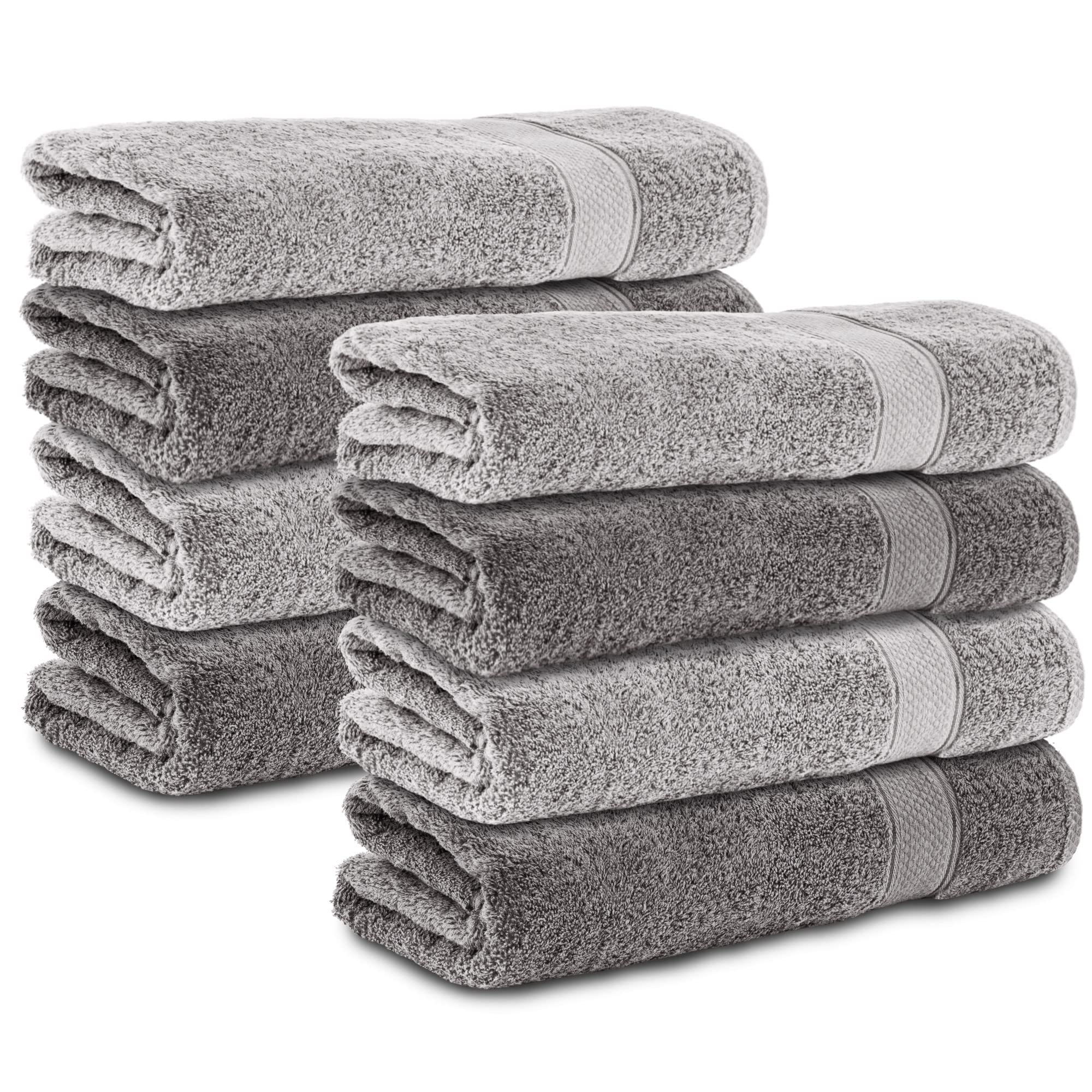 Komfortec Set of 8 Hand Towels 50 x 100 cm 100% Cotton Terry Towelling Soft Anthracite Grey/Silver