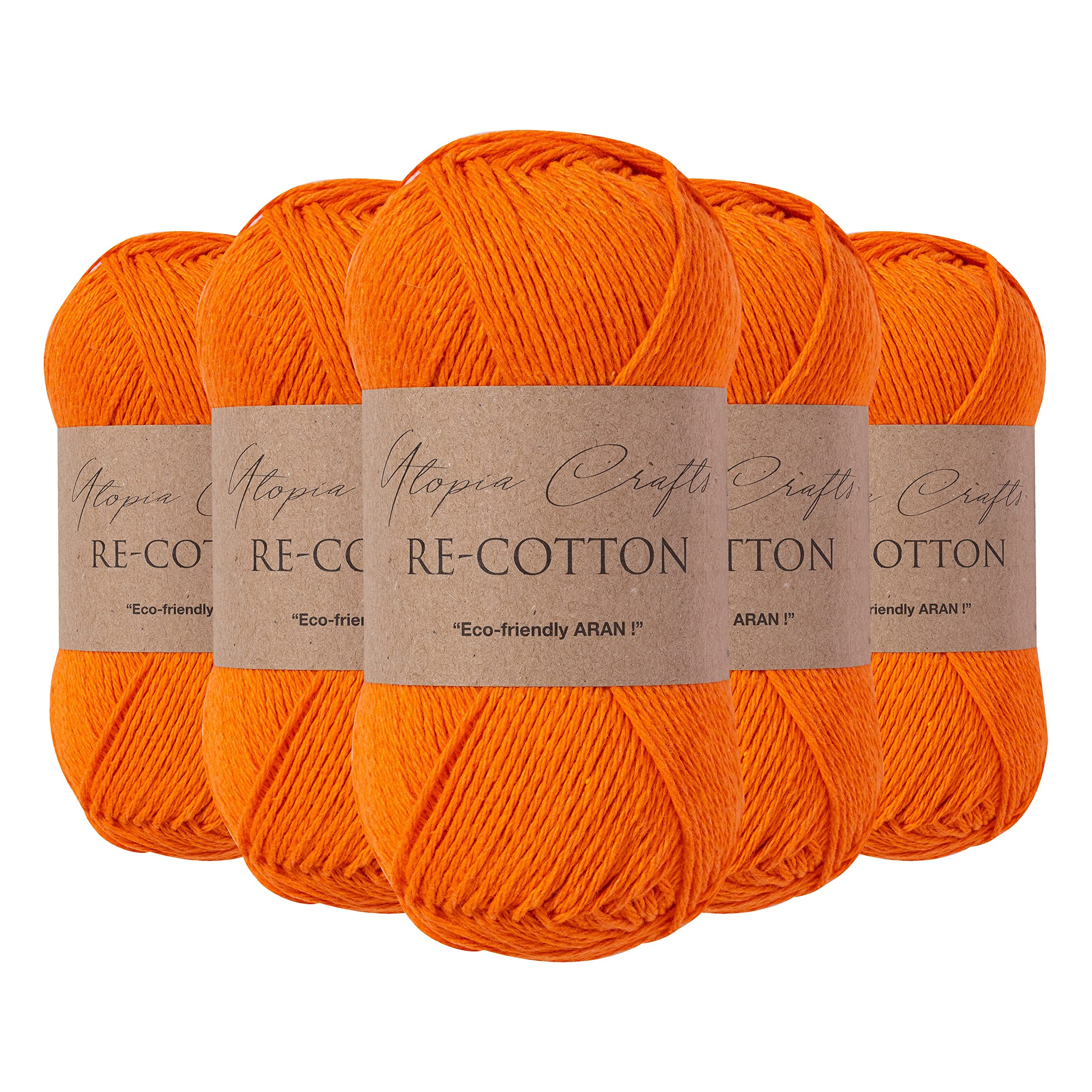 Utopia Crafts Re-Cotton Knitting Yarn, 5X 100g (Pumpkin Orange)