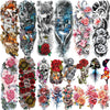 20 Sheets Sexy Rose Flower Full Arm Temporary Tattoos For Women Girl, Large Peony Lotus Florals Wolf Lion Tiger Fox Skull Fake Sleeve Tattoos For