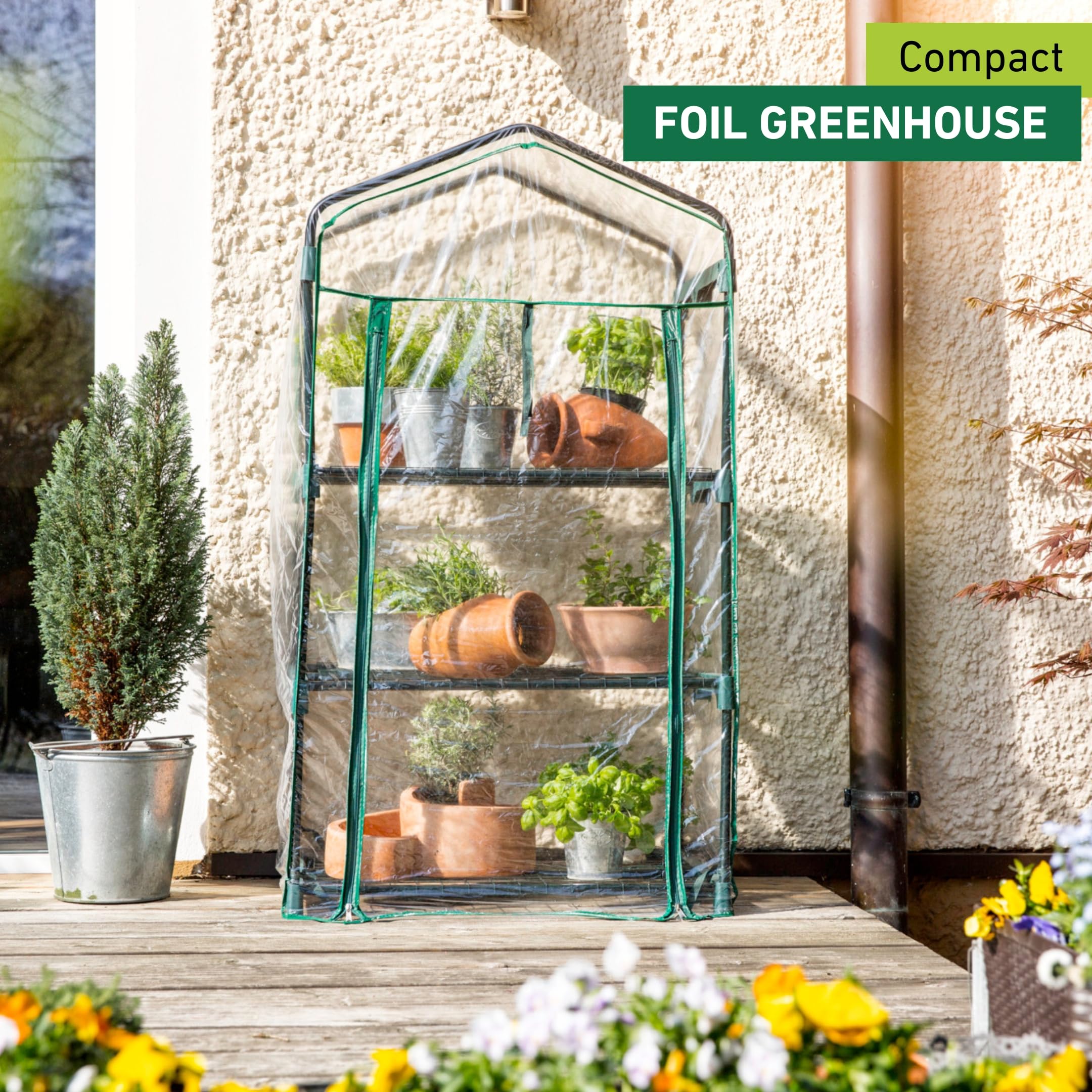 Windhager Balcony Cold Frame Foil Greenhouse for Herbs, Tomatoes etc. 68 x 49 x 128 cm