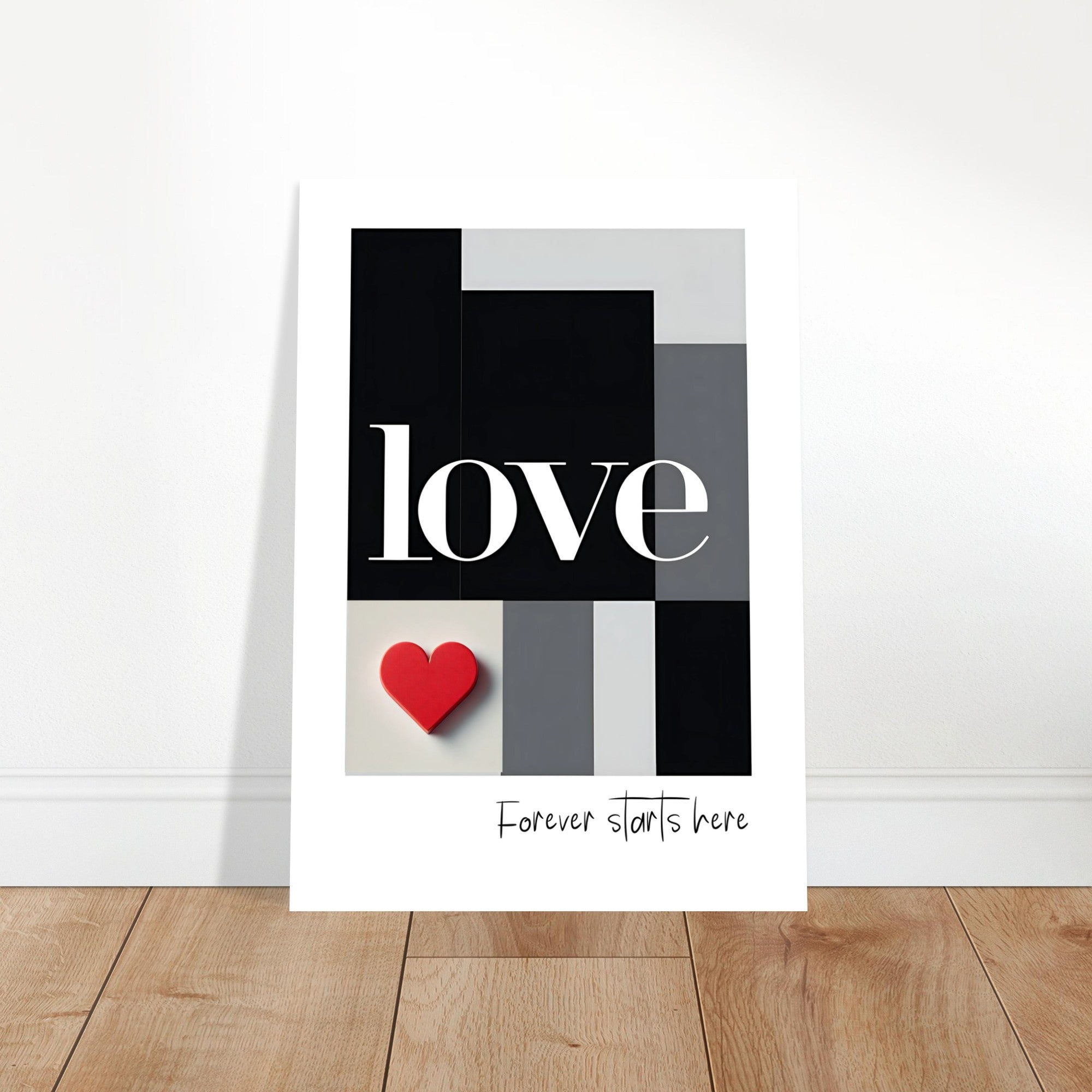 Forever Starts Here Love Poster – Minimalist Romantic Wall Art, Wedding Gift Print, Modern Couple Decor, Anniversary Typography Art