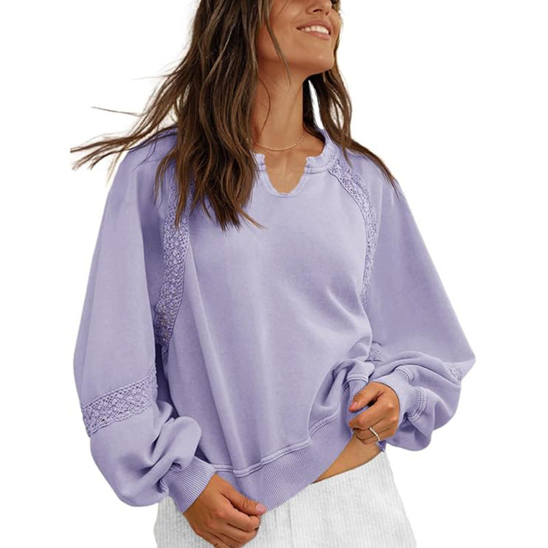 Women's Sweatshirt Casual V-neck Lace Sweater