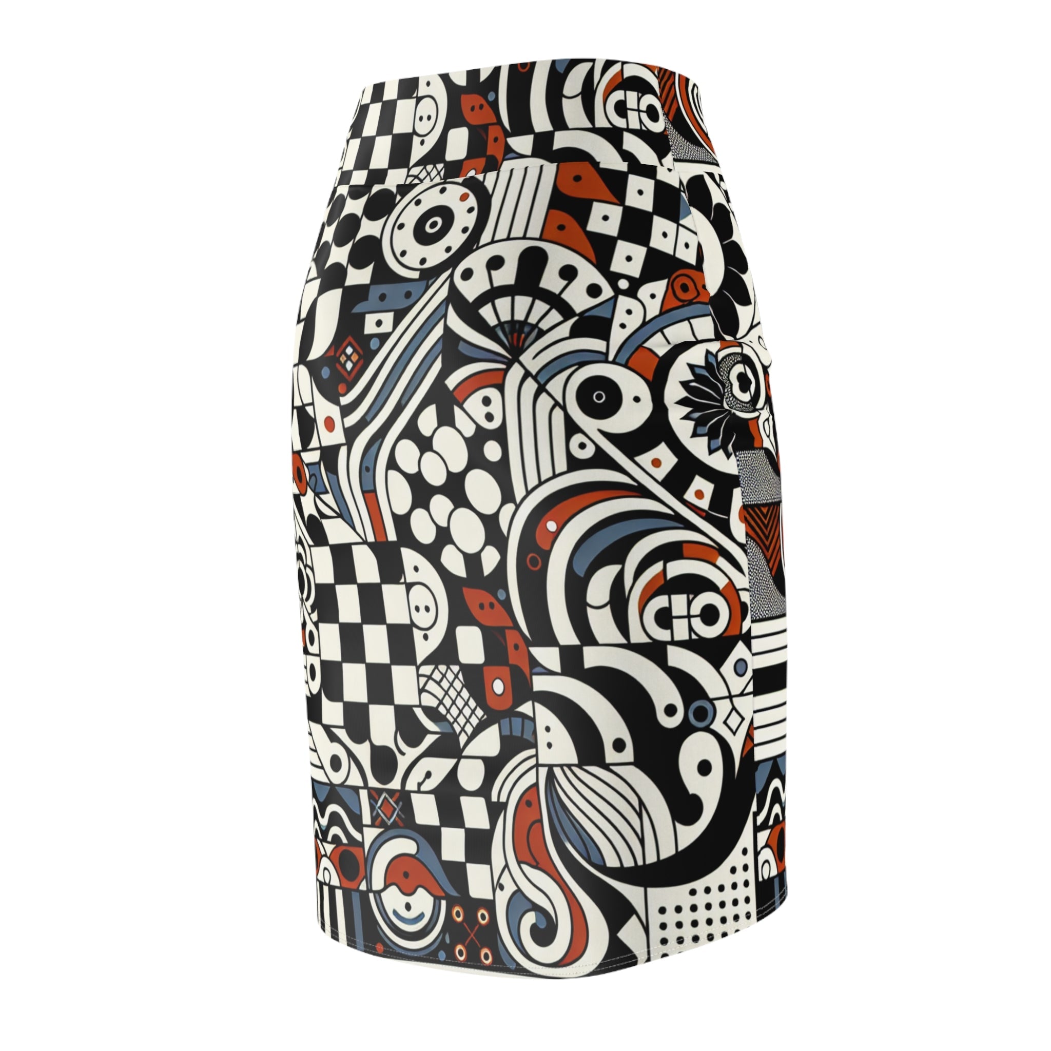 Andrea Bellecci Vibrant Checkerboard Pencil Skirt with Organic Shapes - Modern & Traditional Fusion