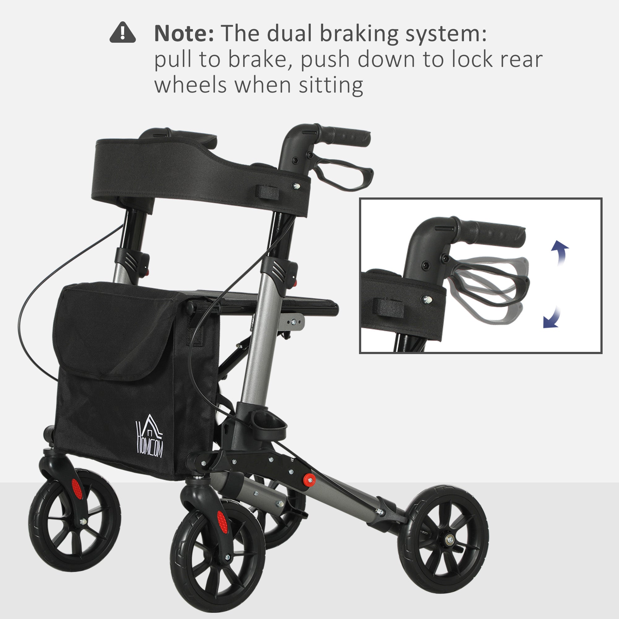HOMCOM 4 Wheel Rollator Walker,  Adjustable Mobility Walker with Bag, Silver