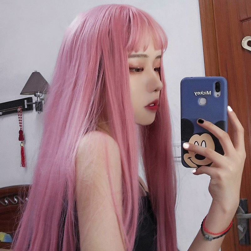 Air bangs long straight hair synthetic headgear