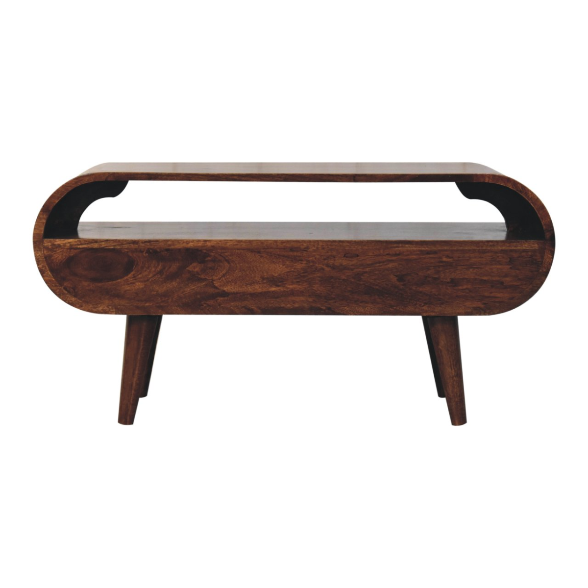 Artisan Furniture Solid Wood California Walnut Circular TV Stand, Brown, 2 Drawers and 1 Shelf