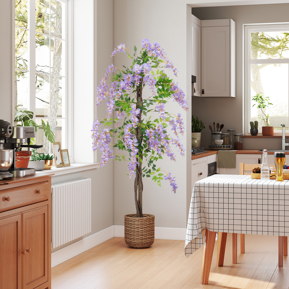 HOMCOM Artificial Wisteria Flower with 756 Leaves and 54 Flowers, Purple