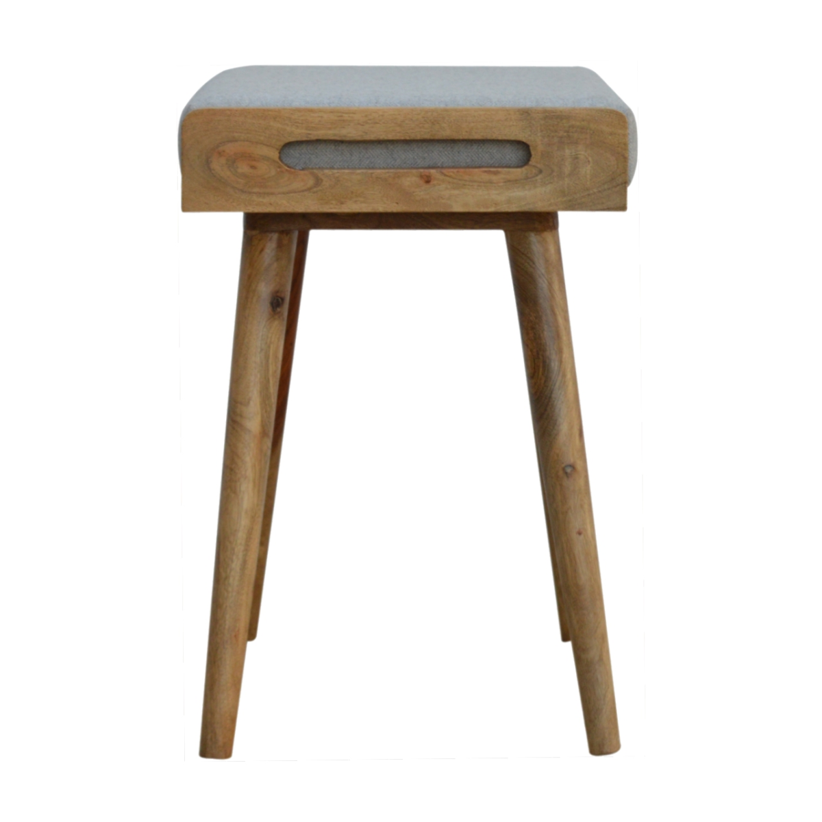 Artisan Furniture Solid Mango Wood Grey Tweed Tray Style Footstool
