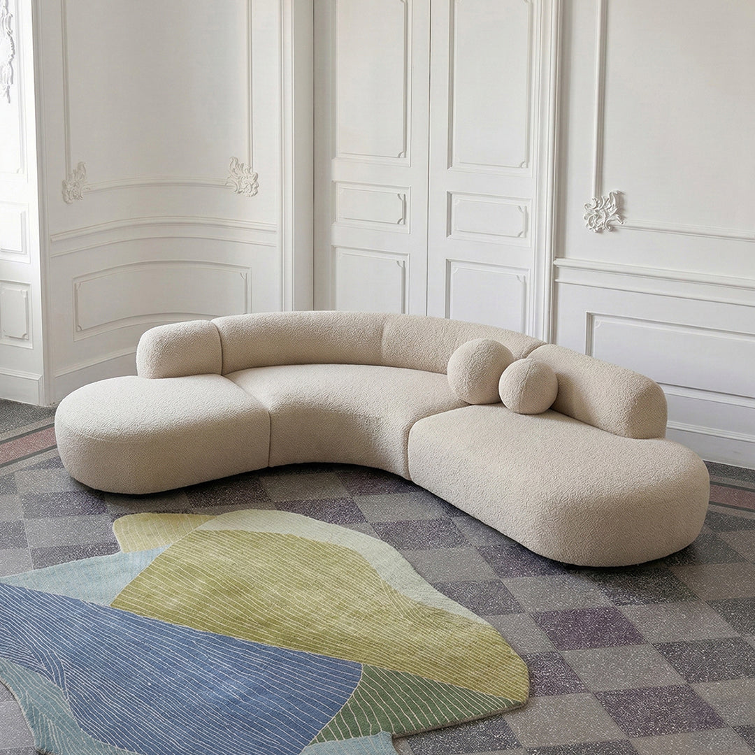Eulalia Cream Curve Three Seater Sofa, Corner Sofa, Boucle