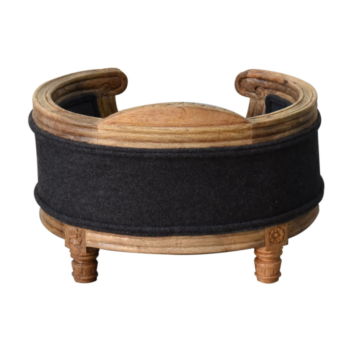 Artisan Furniture Solid Wood Carved Battleship Tweed Pet Bed