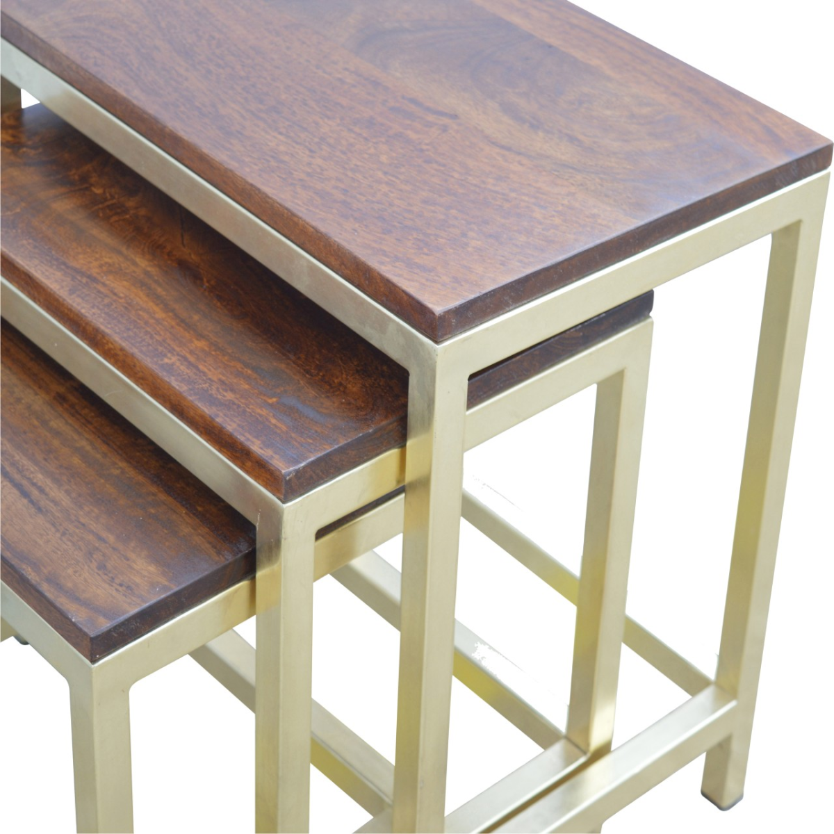 Artisan Furniture Solid Mango Wood Chunky Gold Stool Set of 3