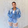 Fashionable Pearl-Chain Hand-Embroidered Beaded Denim Jacket