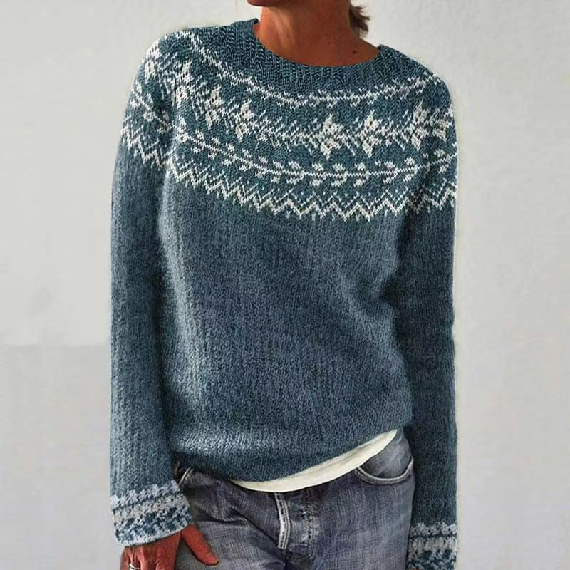 Women's Round-neck Color-block Loose Sweater