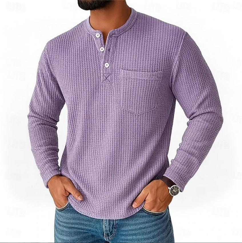 Long Sleeve Henley Shirt Long Sleeve Collar Button Men's Casual Jacket