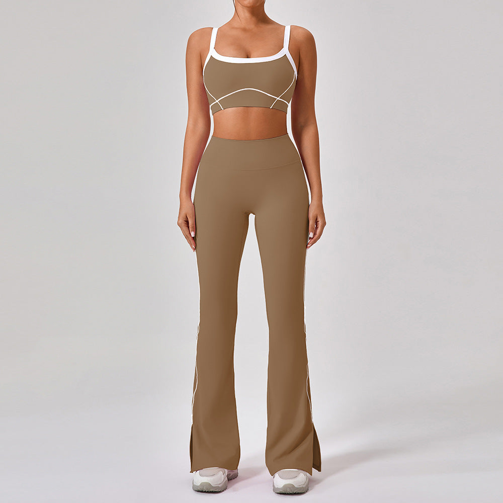 Outdoor Sports Yoga Suits Women's Spaghetti Strap Contrast Color Fitness Set Outfits