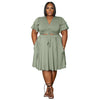 Women's New Arrival Ruffled Sleeve Lace-up Short Skirt With Pockets V-neck Plus-size Skirt Set