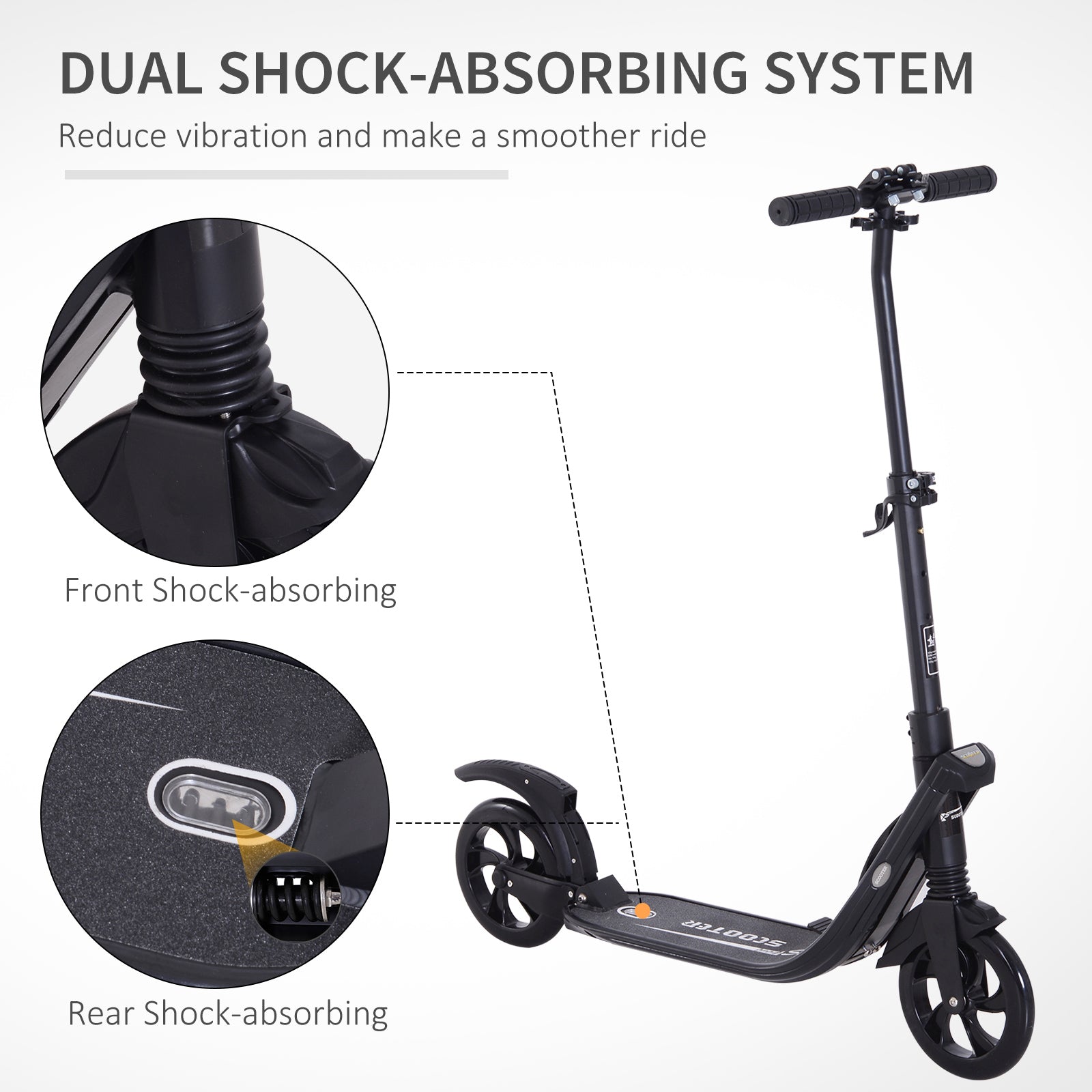 HOMCOM Folding Kick Scooter Hight-Adjustable Urban Scooter w/Rear Brake Black
