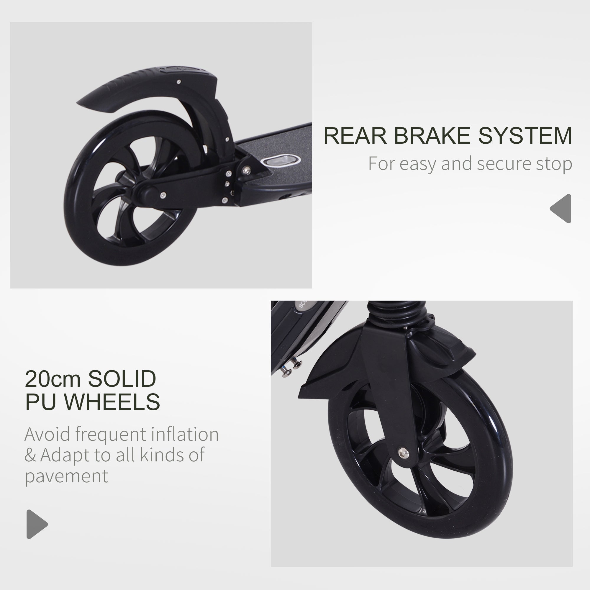 HOMCOM Folding Kick Scooter Hight-Adjustable Urban Scooter w/Rear Brake Black