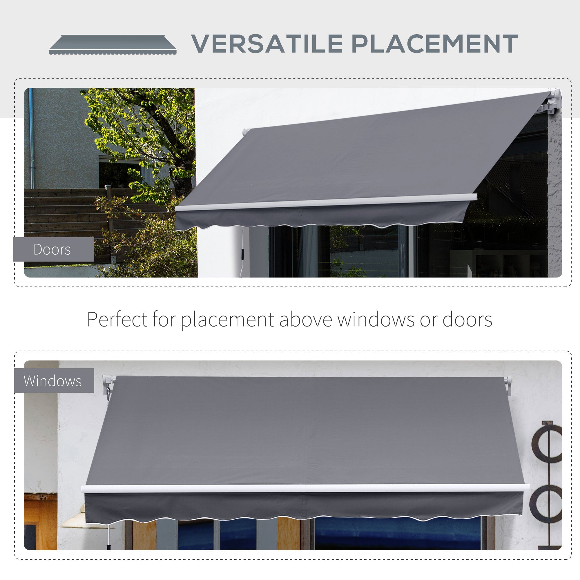 3x2.5m Manual Awning Canopy Sun Shade Shelter with Winding Handle, Grey