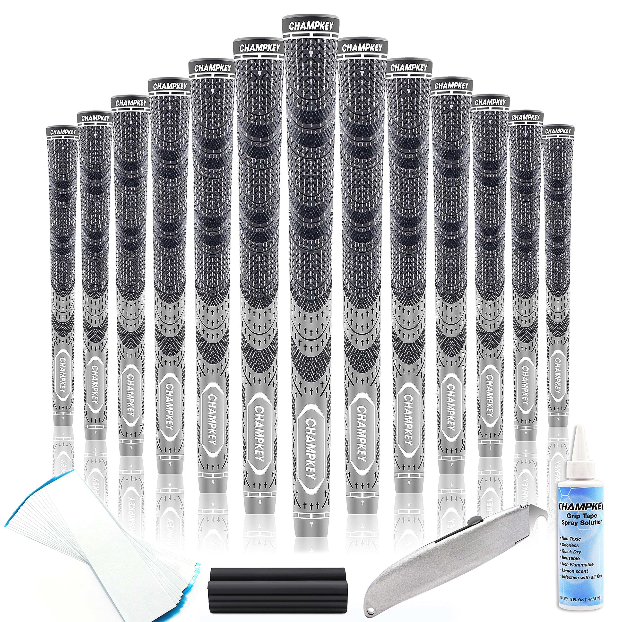 Champkey Premium Hybrid Golf Grips 13 Pack | All Weather Performance Golf Club Grips | Choose Between 13 Grips with 15 Tapse and 13 Grips with All