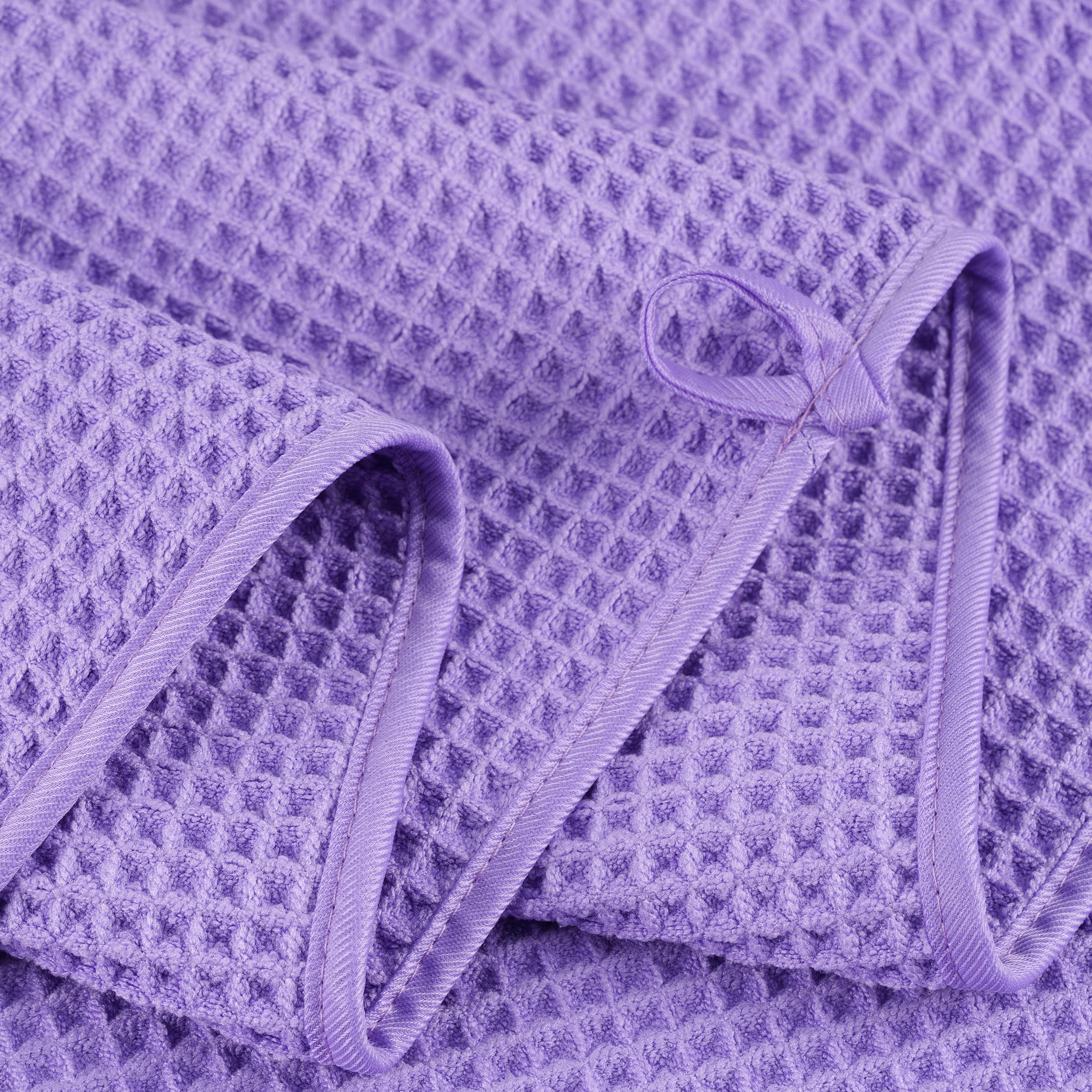 POLYTE Microfibre Oversize Quick Dry Lint Free Bath Towel, 152 x 76 cm, 4 Pack (Purple, Waffle Weave)