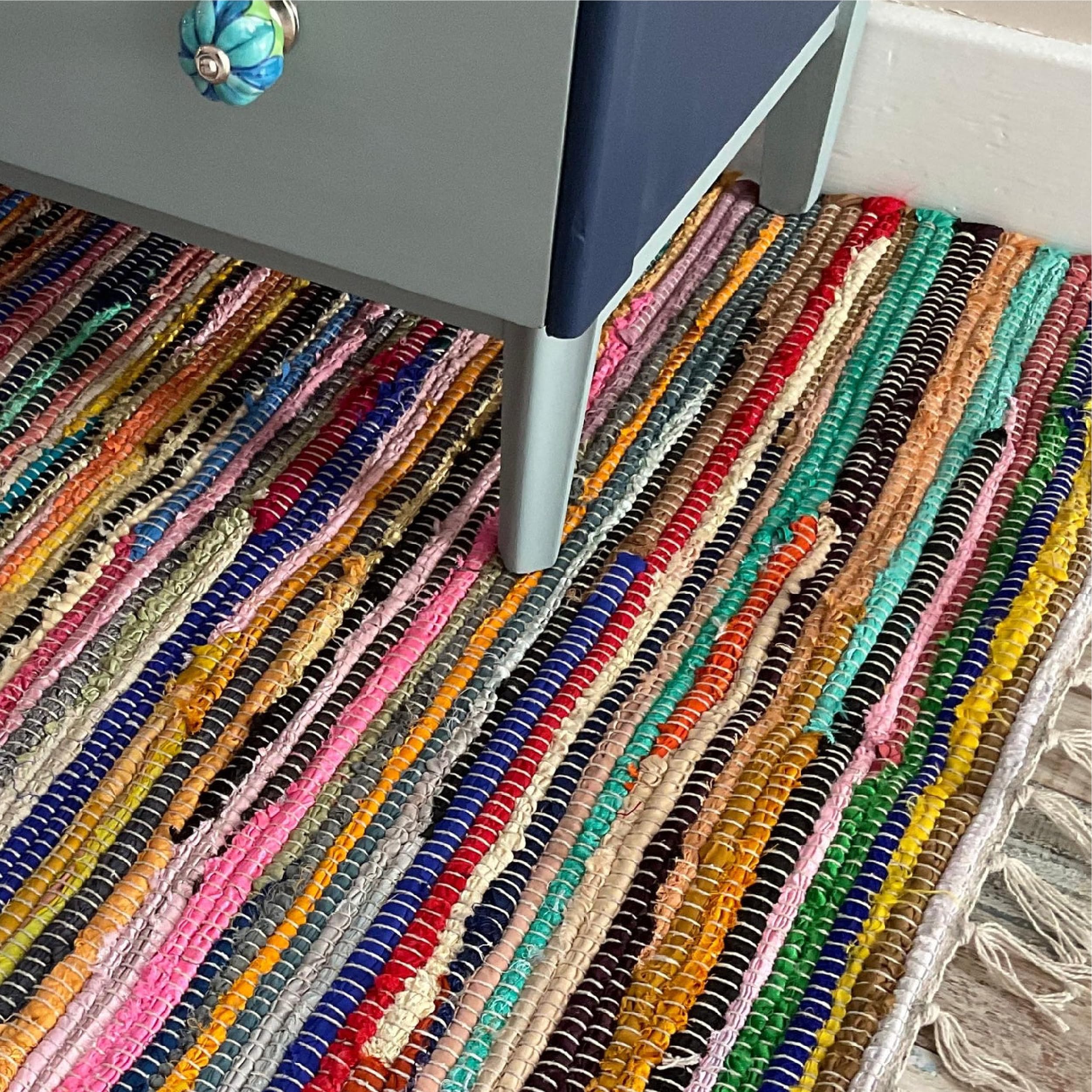 Second Nature Online - SHANTI Multi Coloured Rug | Hand Woven | Eco-Friendly: 100% Recycled Fabric | Ethically Sourced | Flat Weave (210 cm x 270 cm)