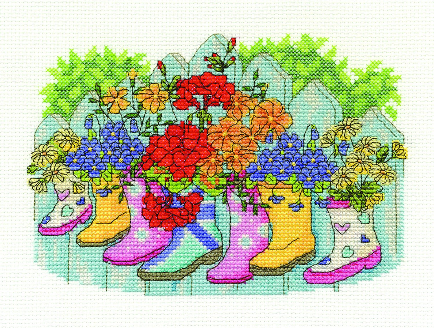 DMC "Blossoming Wellies" 14 Count Cross Stitch Kit, Multi-Colour