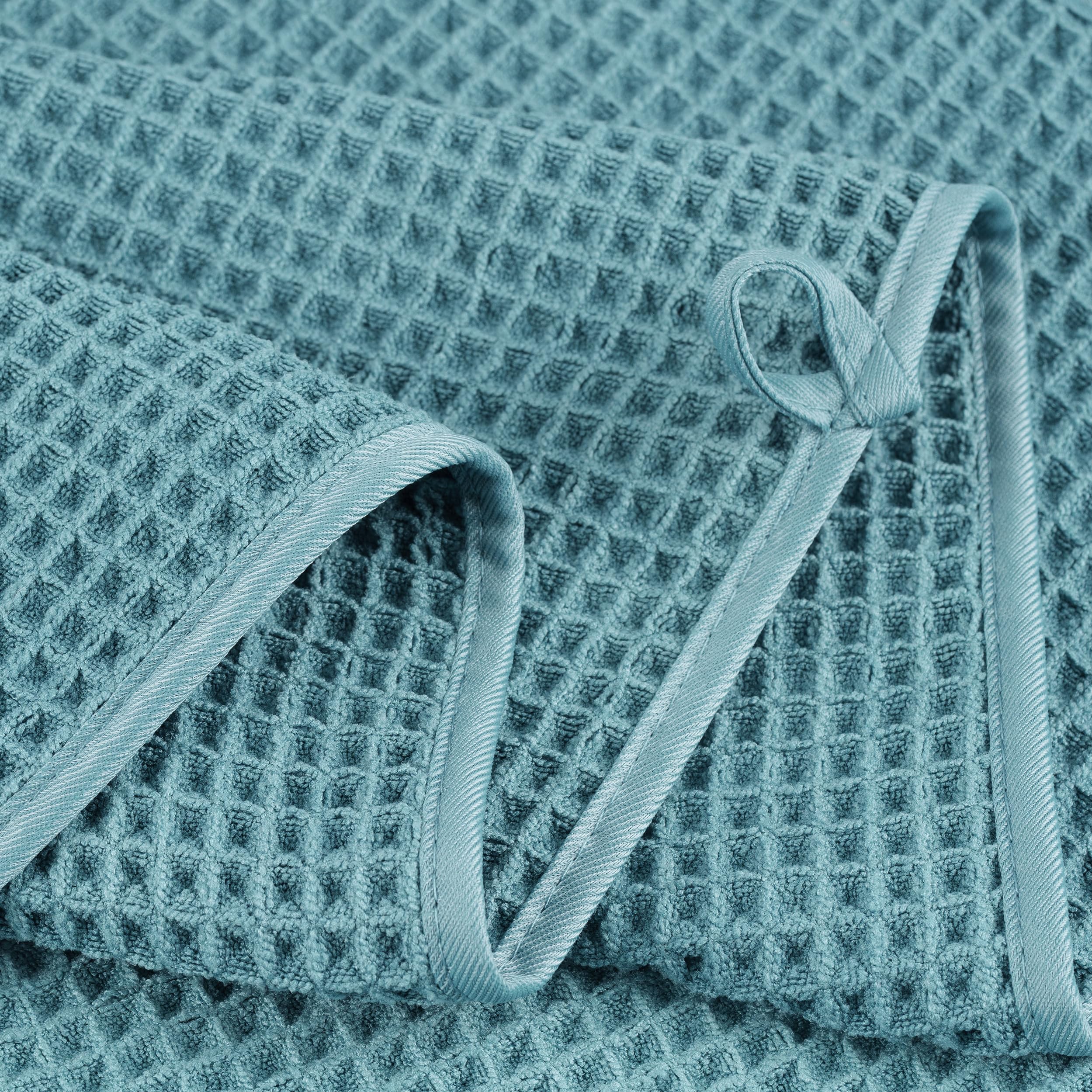 POLYTE Microfibre Oversize, 76 x 152 cm, Quick Dry Lint Free Bath Towel Set, 6 Piece (Green, Waffle Weave)