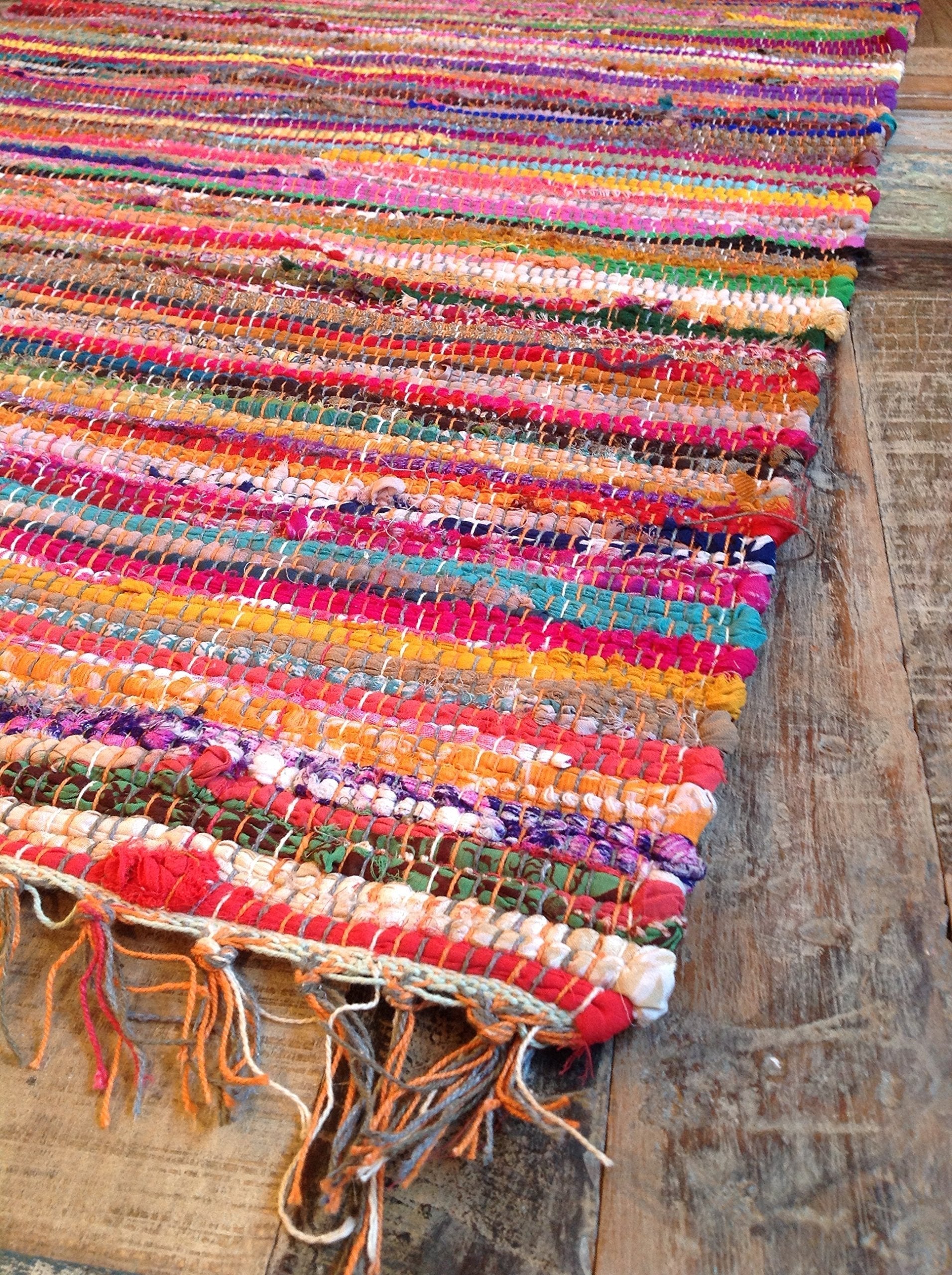 Second Nature Online - SHANTI Multi Coloured Rug | Hand Woven | Eco-Friendly: 100% Recycled Fabric | Ethically Sourced | Flat Weave (210 cm x 270 cm)