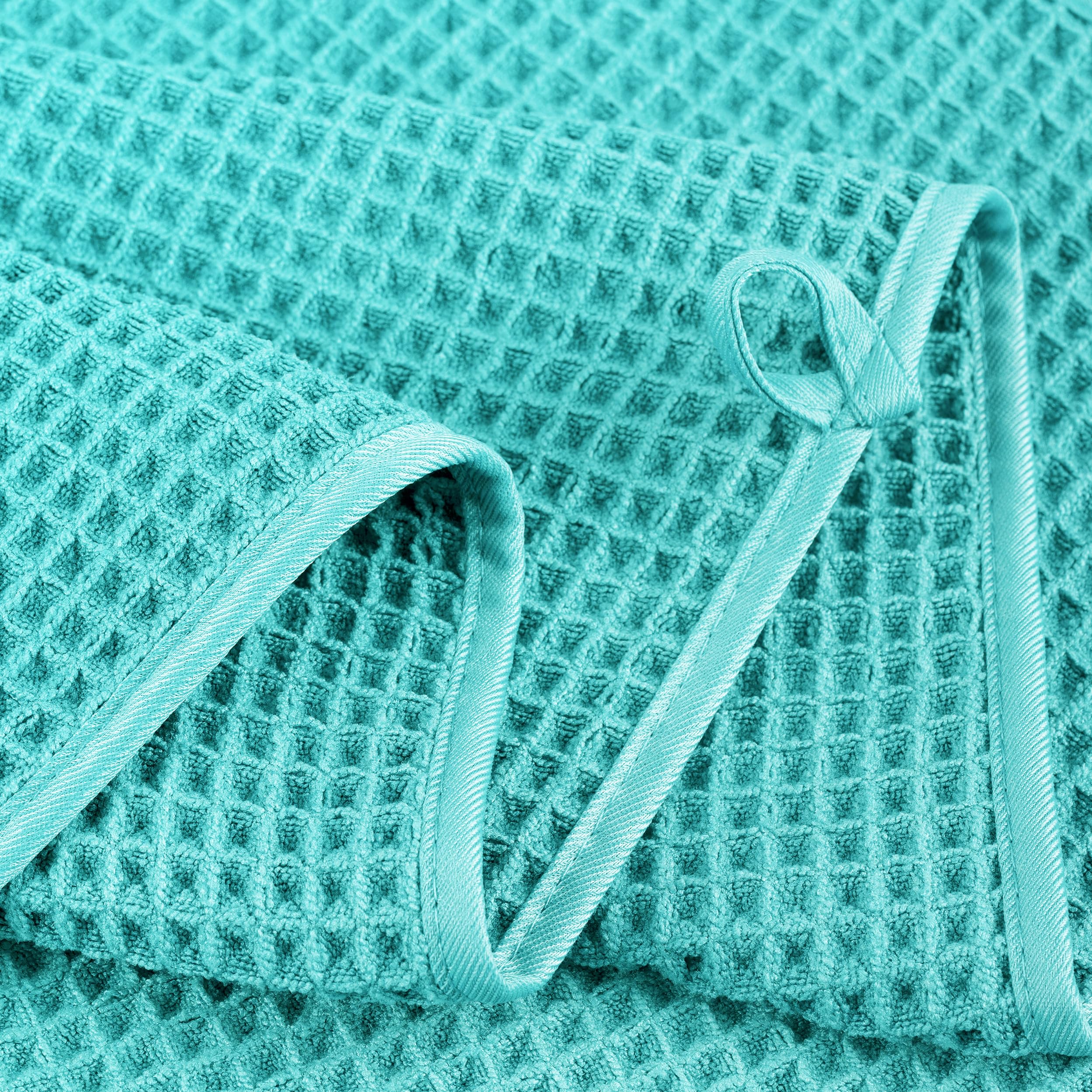 POLYTE Microfibre Oversize Quick Dry Lint Free Bath Towel, 152 x 76 cm, 4 Pack (Aqua, Waffle Weave)