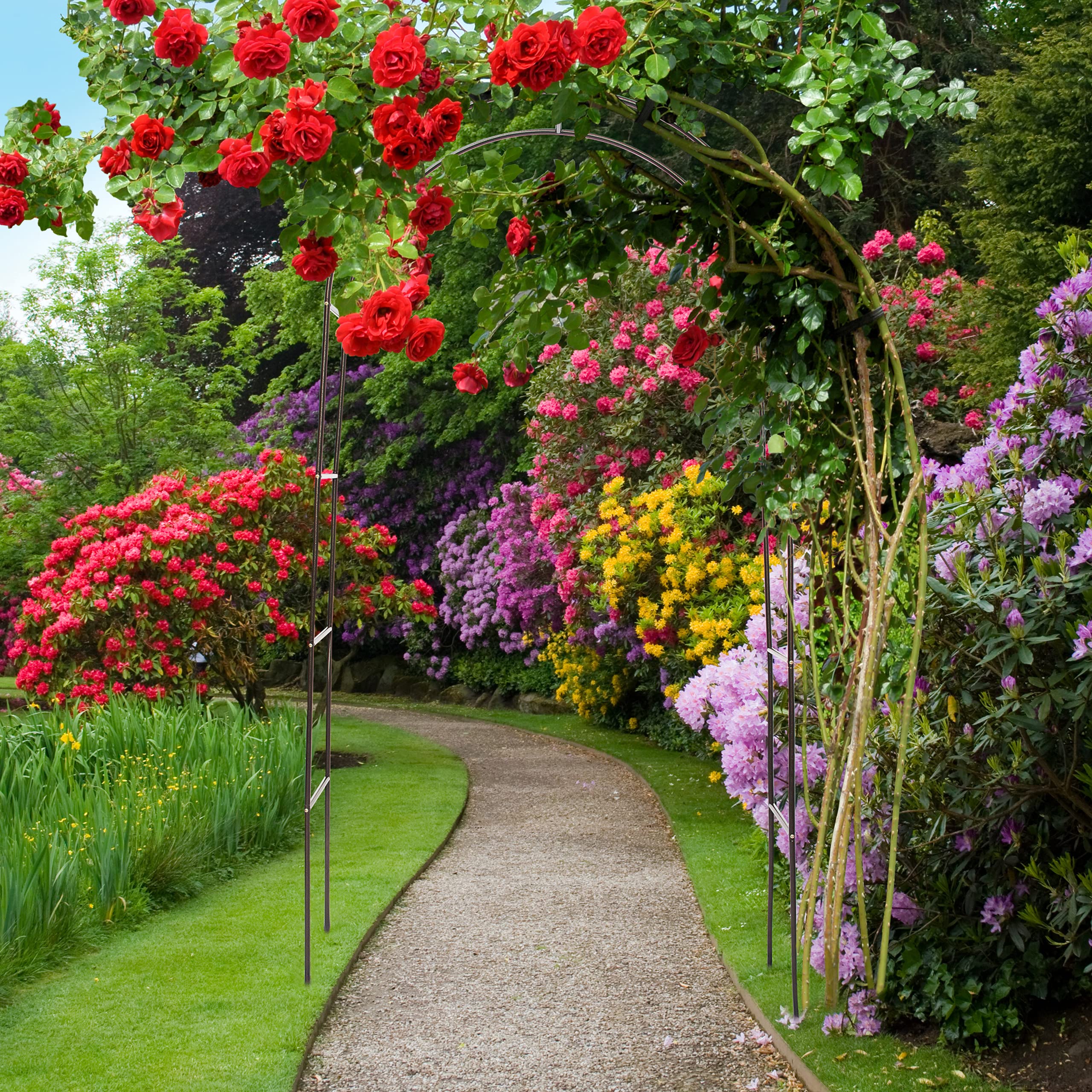 Relaxdays Powder-Coated Steel Rose Arch, Garden Arbour or Trellis, Weather-Proof Support for Climbing Plants, Dark Brown