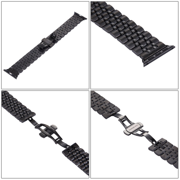 Hidden Butterfly Buckle 7 Beads Stainless Steel Watch Band For Apple Watch 42mm(Silver Gold), 20mm Women
